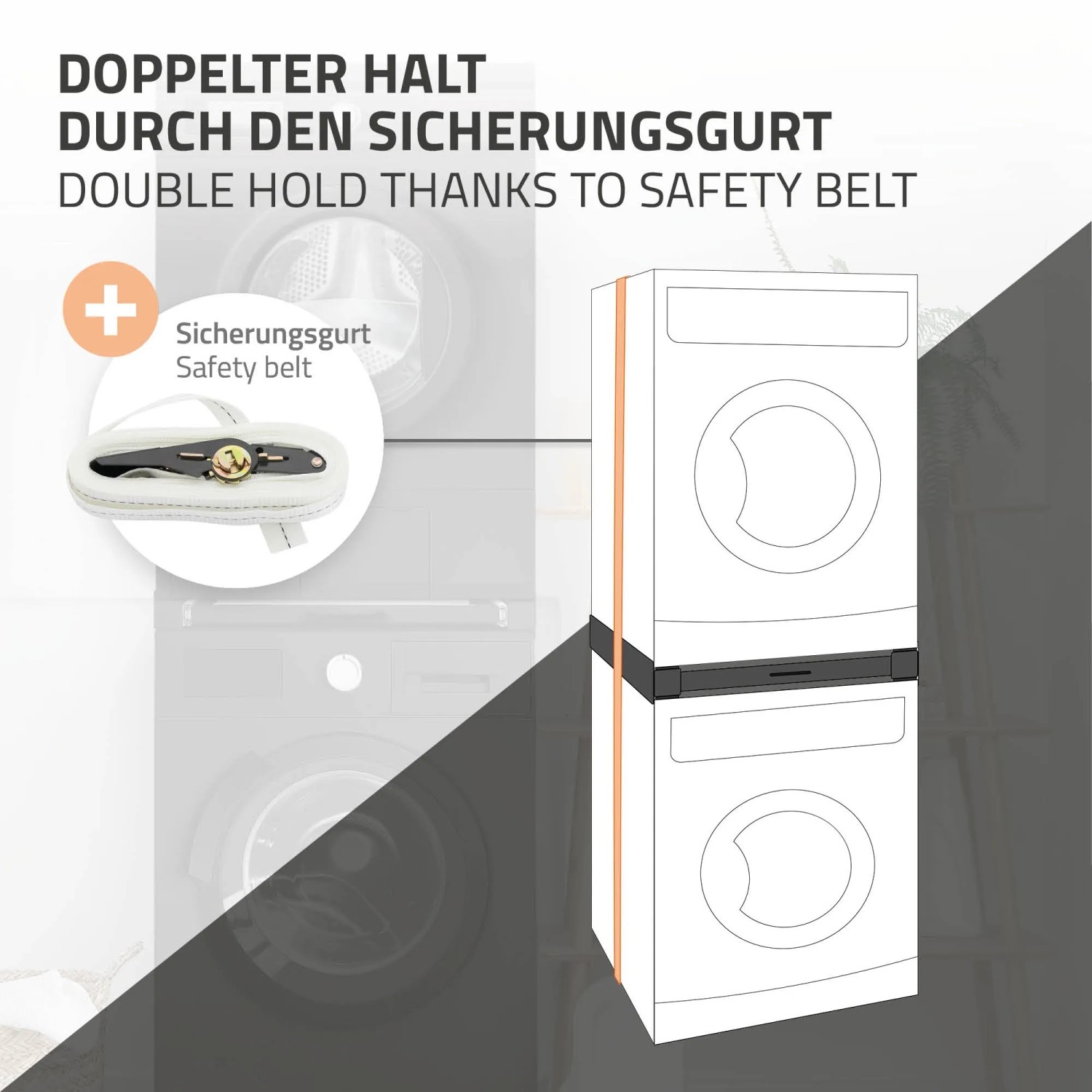 ML-Design Zwischenbaurahmen schwarz mit Wäscheleine für Waschmaschine und Trockner.