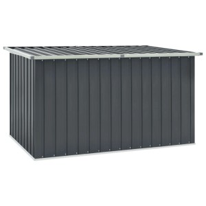 Graue VidaXL Gartenbox aus Stahl, 171x99x93 cm, für Gartengeräte und -möbel.