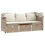 Beiges 3-Sitzer Outdoor-Sofa mit Dach, Hockern und Tisch aus Polyrattan. Lounge-Gartenmöbel Set.