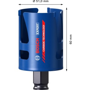 Bosch Expert Lochsäge Construction Material, Ø 51 mm, blau. Geeignet für Bohrlöcher bis 60 mm Tiefe.