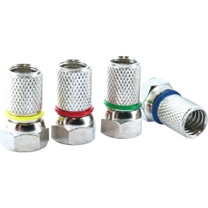 Schwaiger F-Stecker 7 mm, 4er Set für Antennenkabel, mit farbigen Markierungsringen.