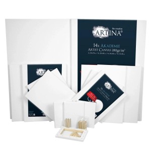 Artina Akademie Keilrahmen 14-teilig, verschiedene Größen, weiße Leinwand, inklusive Spannkeile.