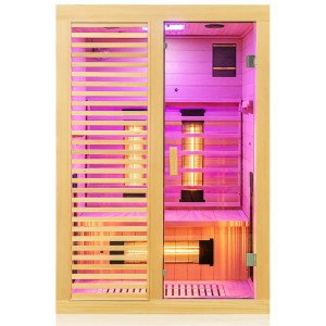 Dewello Infrarotkabine Hamlin für 2 Personen aus Hemlock Tannenholz mit Vollspektrumstrahler.