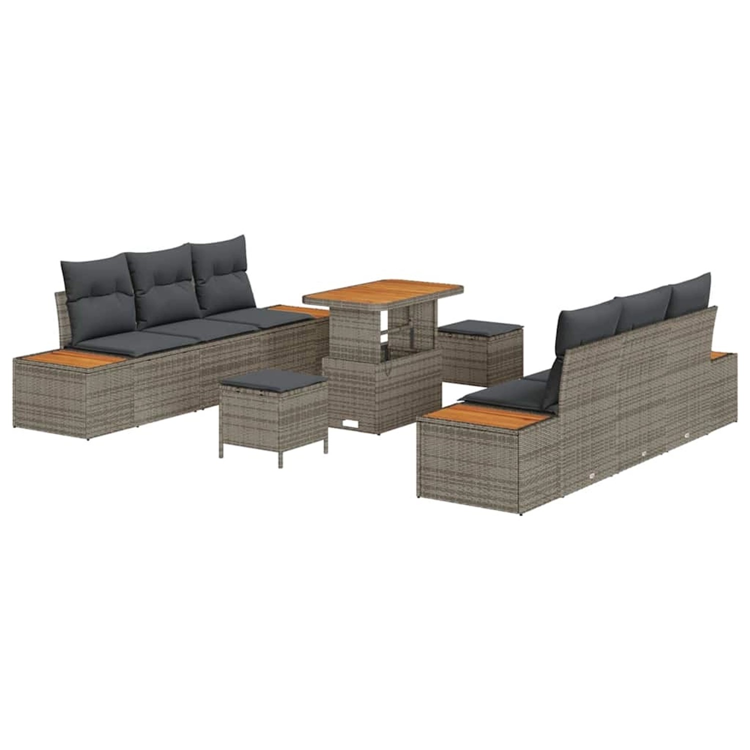 vidaXL Garten-Sofa-Set mit Kissen 9-Tlg Grau Poly Rattan 3362873 günstig online kaufen