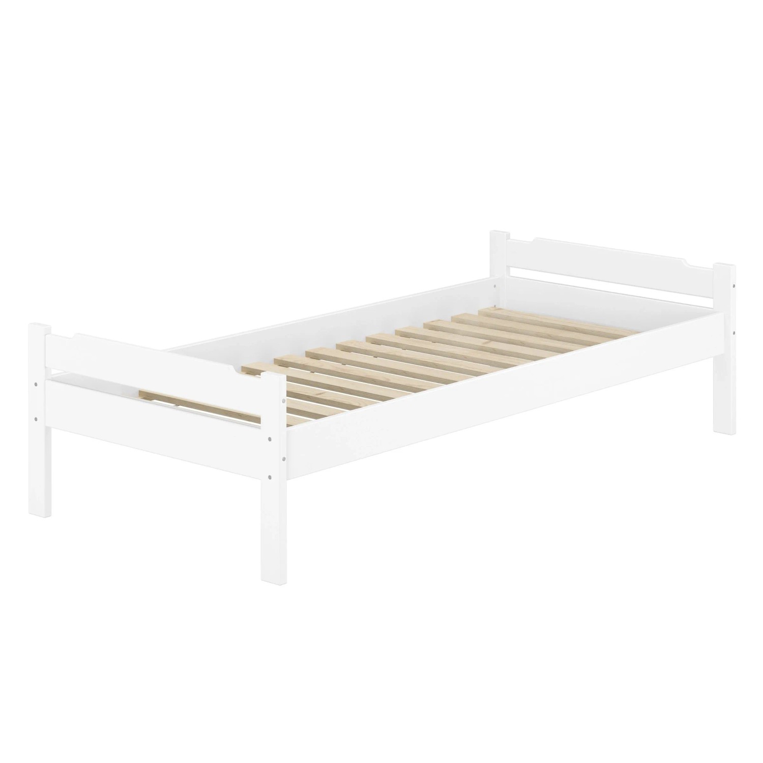 Erst-Holz Einzelbett Bettrahmen 90 x 200 cm Kiefer Weiß Massiv Modell 31 Rollrost inkl.