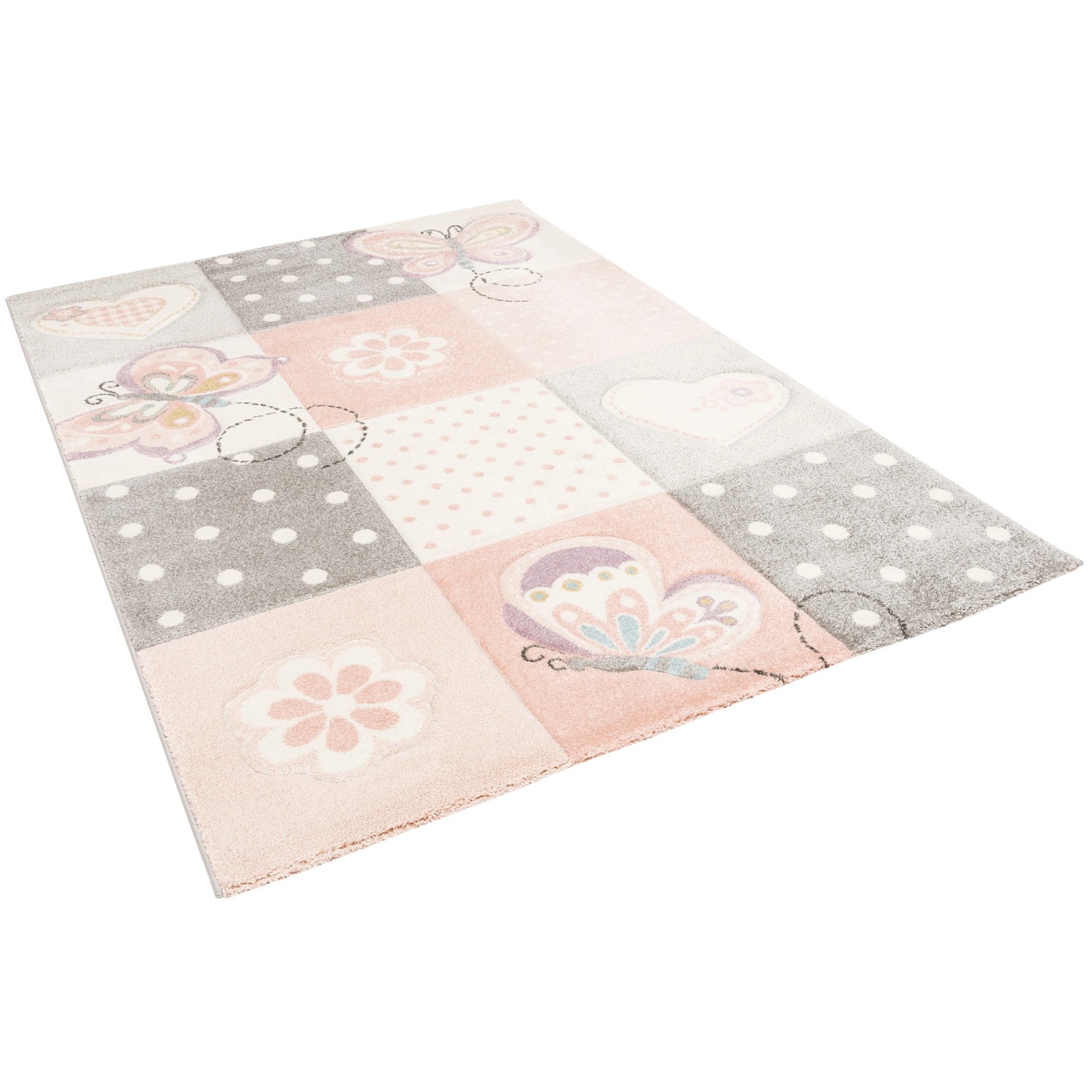 Pergamon Kinder Teppich Maui Kids Karo Herzen Rosa 120x170cm günstig online kaufen