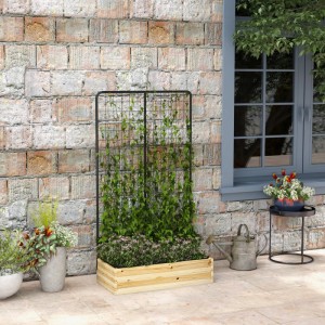 Outsunny Garten-Bett aus Tannenholz mit Spalier für Kletterpflanzen. Naturholz Optik.