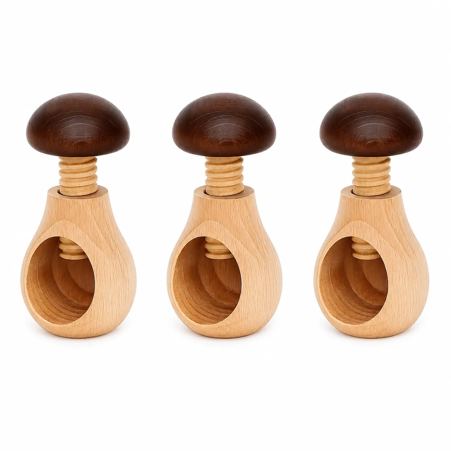 Dekohelden24 3er Set Handgemachter Nussknacker Pilz Nußknacker mit Schraubgewinde Drehnussknacker zum Nüsse Knacken Maße L/B/H 6 x 6 x 10 cm
