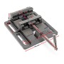Robuster Wiltec Maschinenschraubstock aus Gusseisen, 100mm Spannweite, mit Maßen. Ideal für Werkstatt & Tischbohrmaschine.