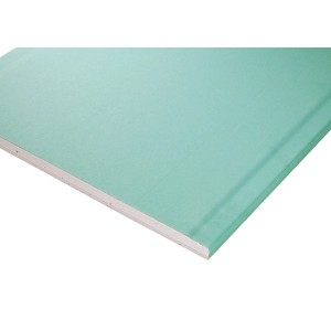 Grüne Rigips Feuerschutzplatte, imprägniert, 20mm stark, für Wand- und Deckensysteme.