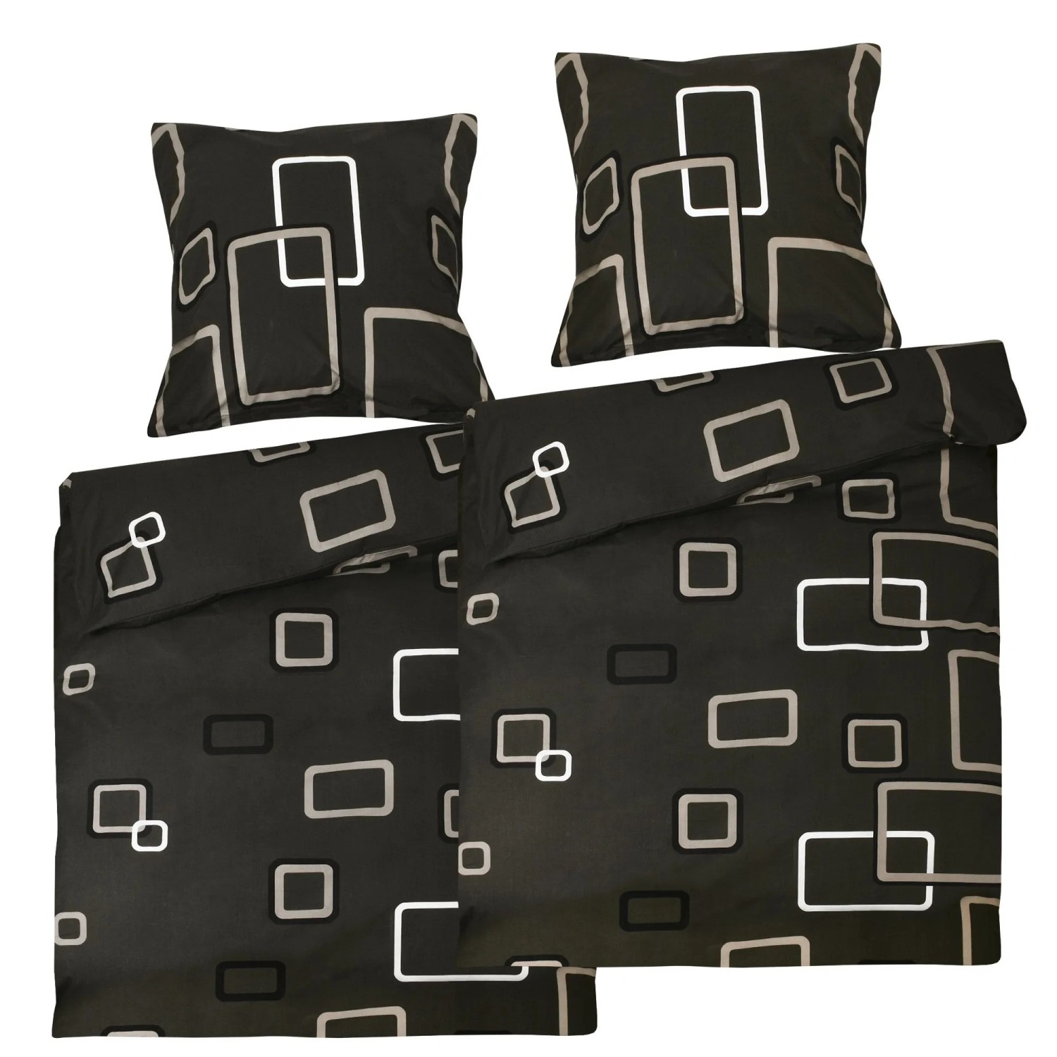 Beautissu Noa Bettwäsche 155x220cm + Kissenbezug 80x80cm Anthrazit Ornament günstig online kaufen
