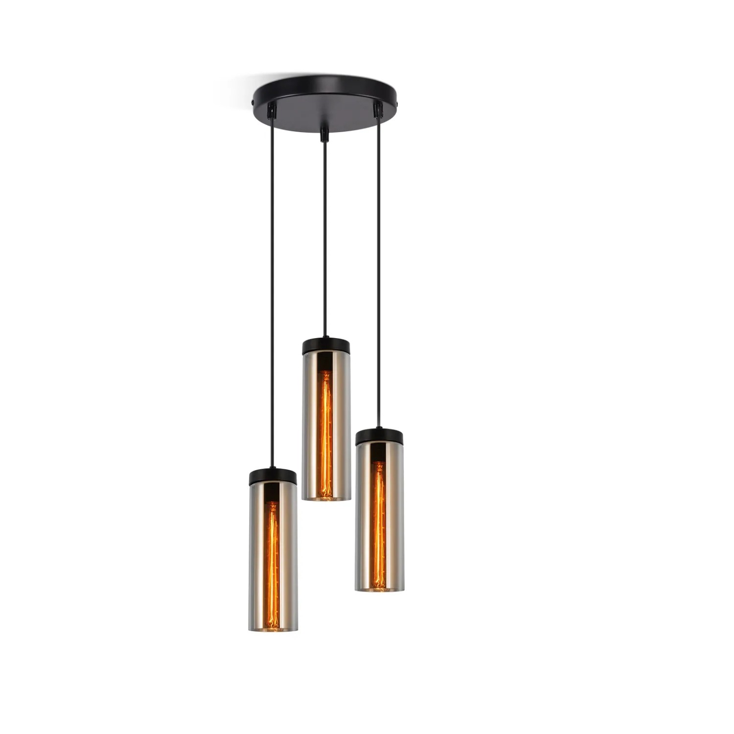 NETTLIFE Retro Mattschwarze Glas-Esstisch-Pendelleuchte 3-flammig E27-1