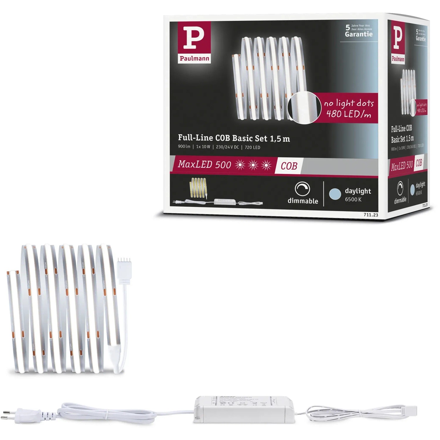 Paulmann MaxLED 500 COB LED-Streifen Basisset, 10W, tageslichtweiß, für blendfreies Licht.