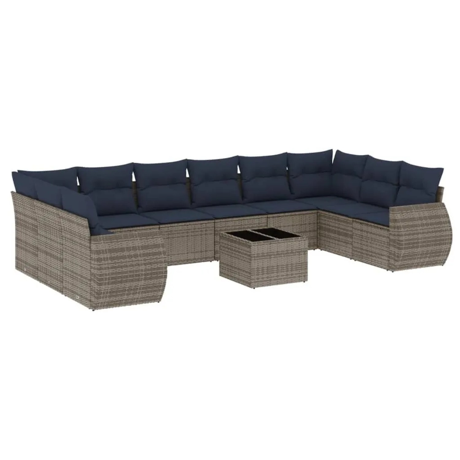vidaXL 11-Tlg Gartensofa-Set mit Kissen Grau Polyrattan 3221880