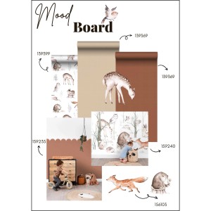 Collage mit ESTAhome Wandtattoos Waldtiere (Braun). Kinderzimmer-Deko mit Fuchs, Reh, Igel und Eule.