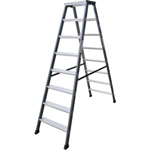 Monto SePro D Stufen-Doppelleiter, eloxiert, 2x8 Stufen. Robuste Leiter für den Heim- und Handwerkerbereich.