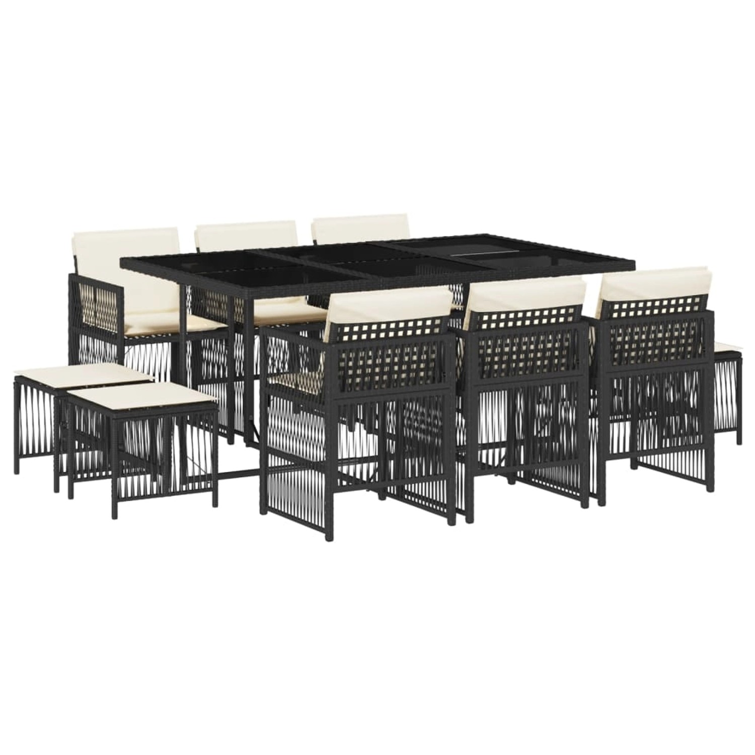vidaXL 11-Tlg Garten-Essgruppe mit Kissen Schwarz Poly Rattan 3210966