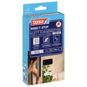Verpackung des tesa® Insect Stop Klett Fliegengitters Premium in Anthrazit für Fenster.