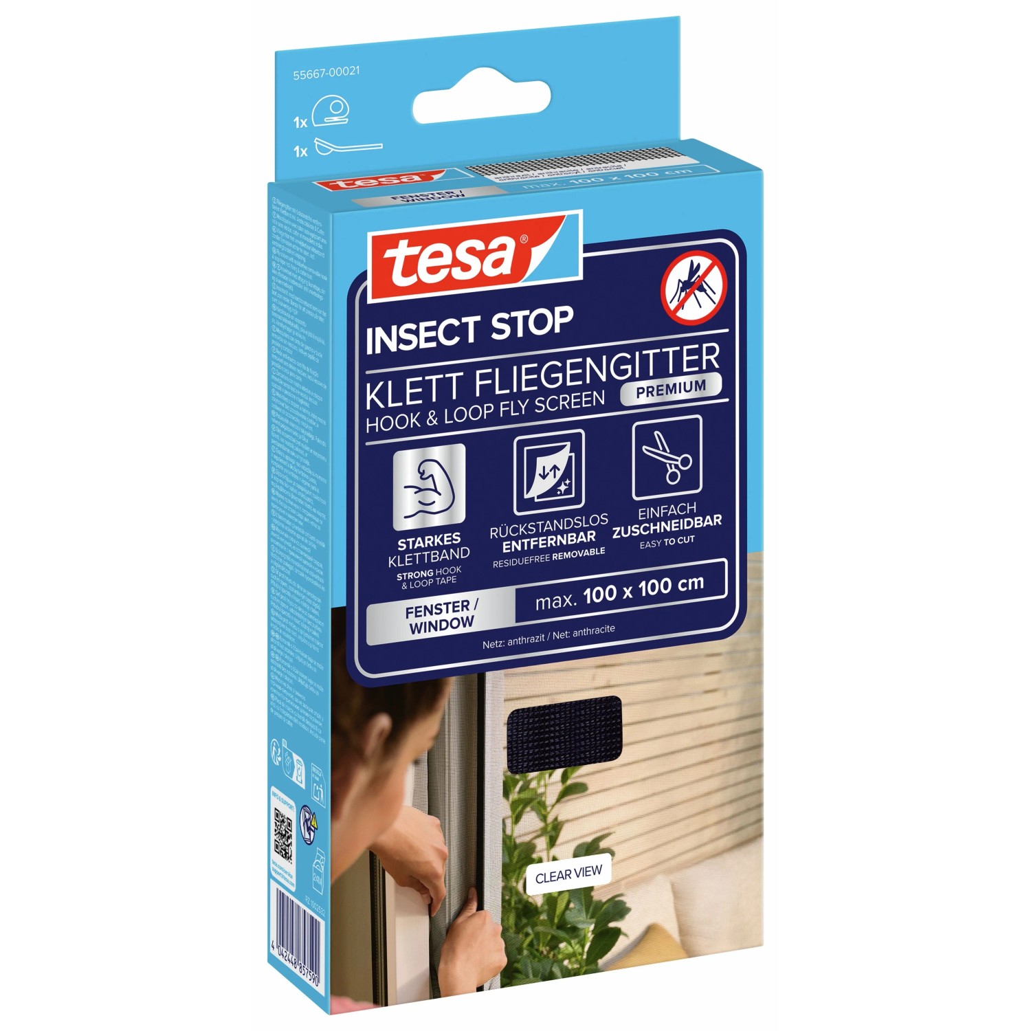 tesa® Insect Stop  Klett Fliegengitter Premium Fenster anthrazit