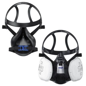 Schwarze Dräger X-plore 3500 Halbmaske mit P3 Filtern für Handwerker, Größe L. Ergonomischer Atemschutz.