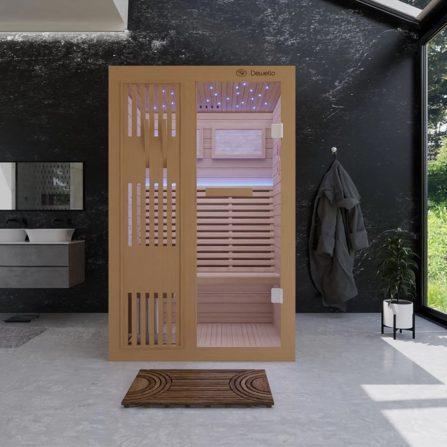 Dewello Finnische Sauna Minto 120 x 120 cm 3,5 kW Harvia Ofen Hemlock Komplettset kaufen bei OBI