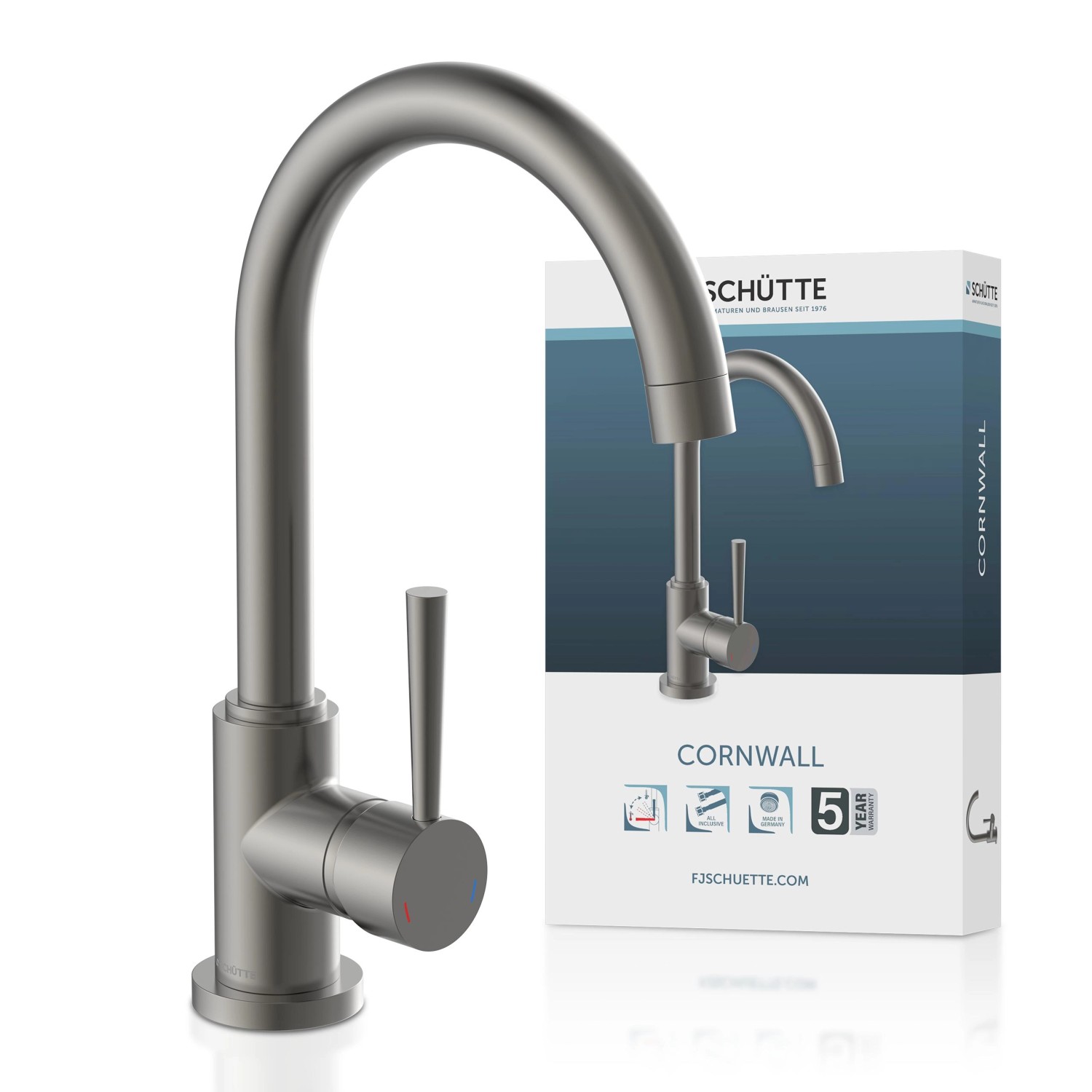 Schütte Spültischarmatur Cornwall, Graphit Matt, Einhebelmischer mit hohem Auslauf.