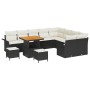 vidaXL 12-teiliges Garten-Sofa-Set aus Poly Rattan und Akazie in Schwarz mit Tisch und Kissen.