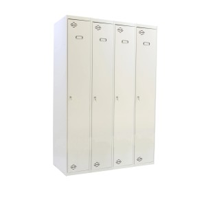 Metallspind Amego mit 4 Abteilen in Lichtgrau. Garderobenschrank für Umkleideräume.