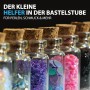 4er Set Bestlivings Glasfläschchen mit Korken, gefüllt mit Deko, ideal für Bastelarbeiten und als Tischdeko.