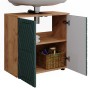 Waschbeckenunterschrank Irma in Goldkraft Eiche/Grün, 60 cm breit, mit zwei offenen Türen und Stauraum.