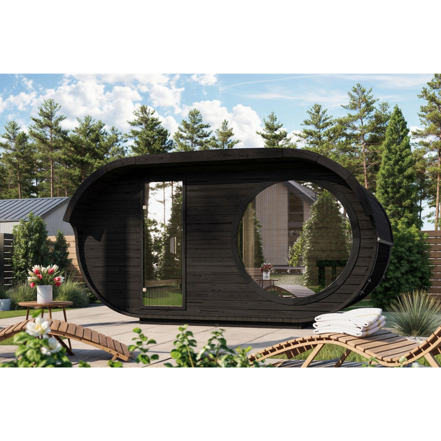 Fjordholz Ovales Saunafass Modell Raiki Black Edition