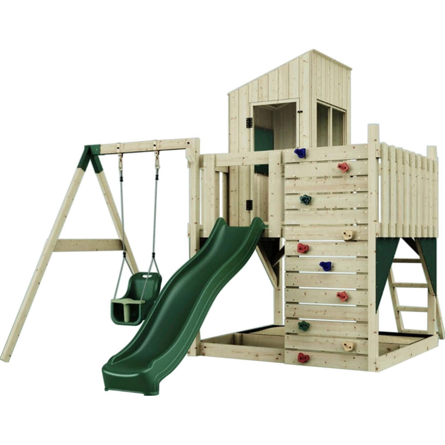 PolarPlay Spielturm Brita Babyschaukel Kletterwand Rutsche Grün