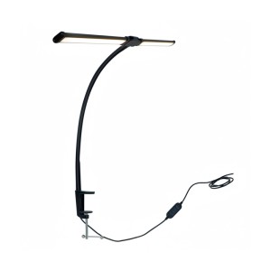 Schwarze Relaxdays LED-Klemmleuchte aus Metall mit flexiblem Schwanenhals und USB-Steuerung. Ideal für Schreibtische.