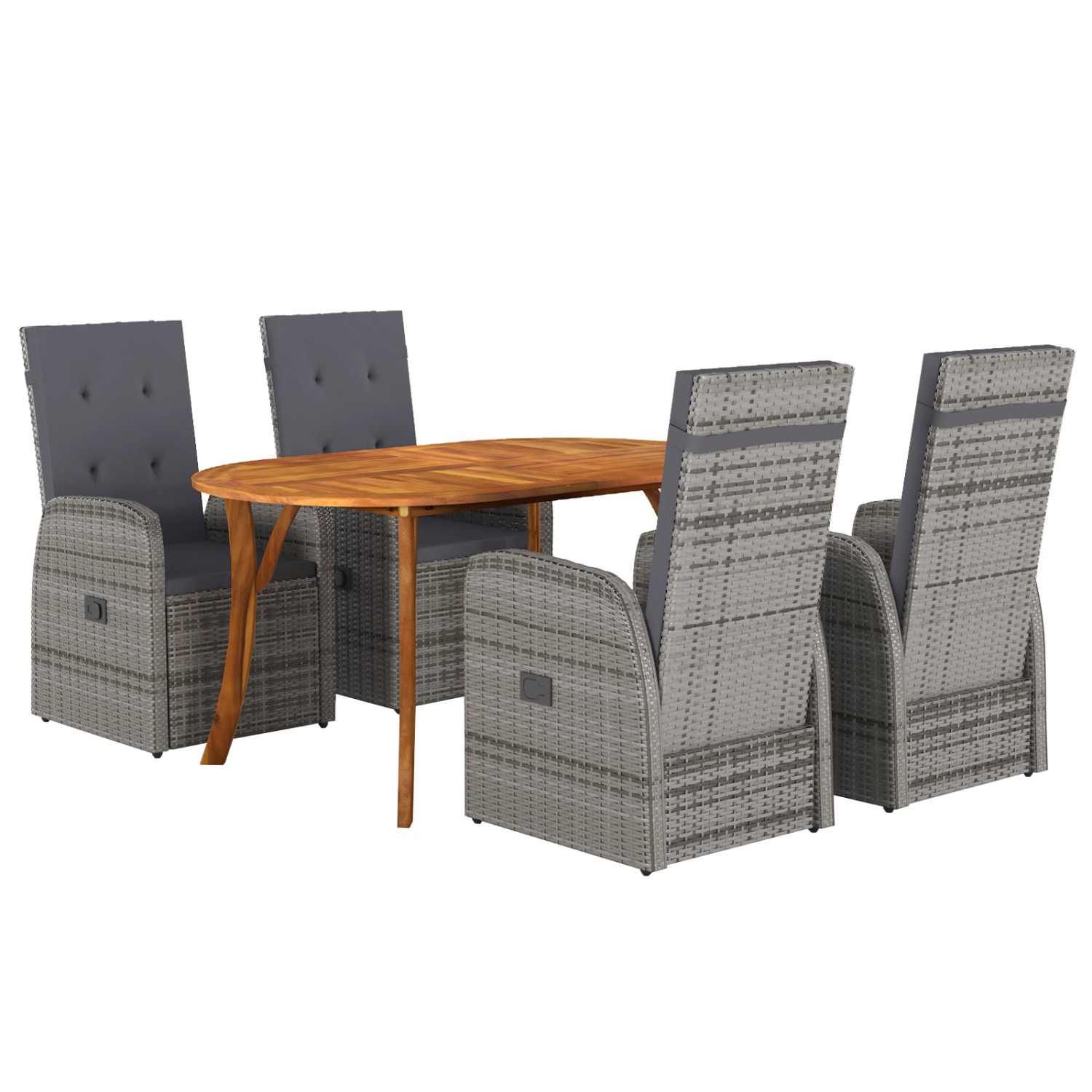 vidaXL 5-Teiliges Garten Esszimmer Set mit Kissen Grau Poly Rattan Akazie 3 günstig online kaufen