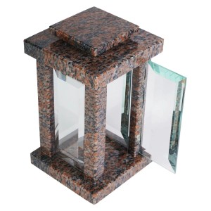 Viereckige KOKA Grablampe aus Granit Gneis mit Glastüren, ca. 26x14x14 cm.