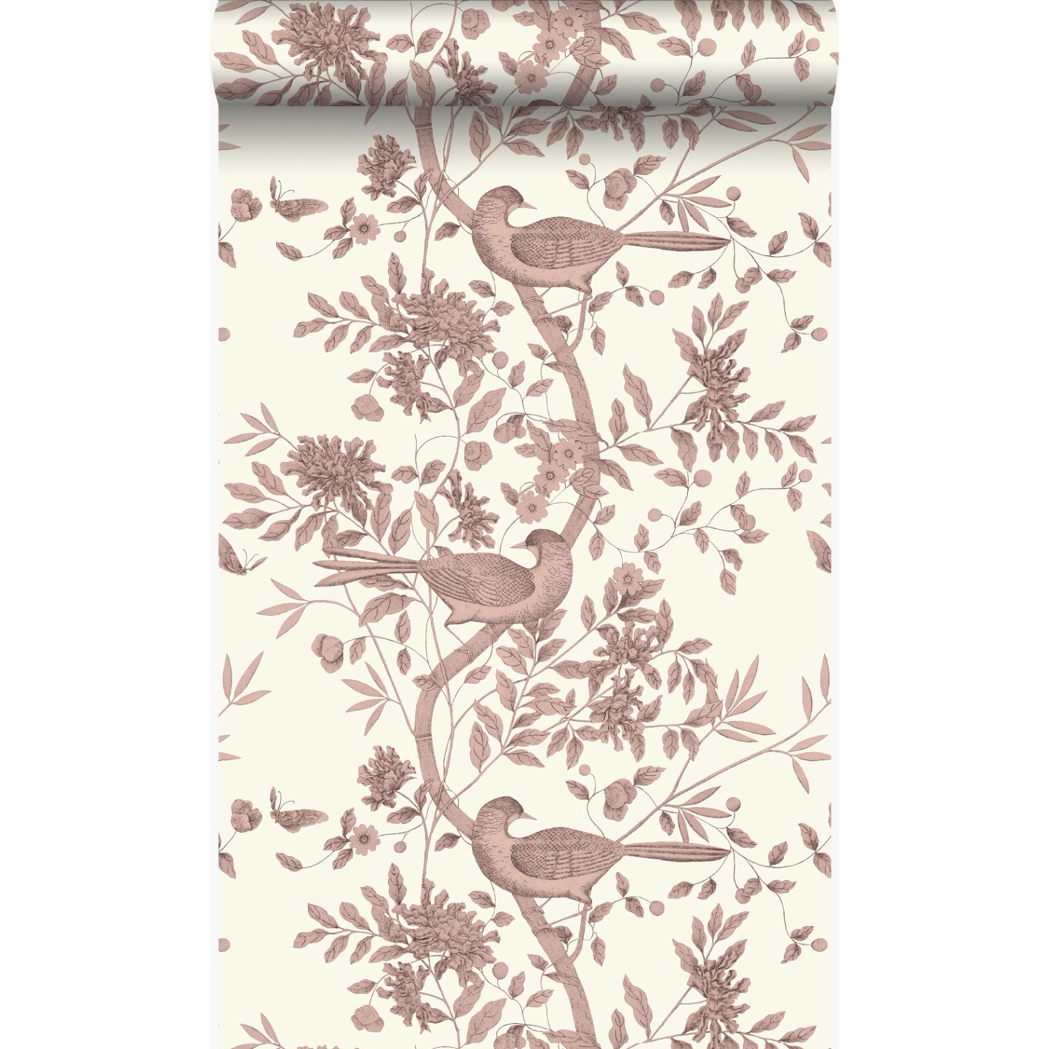 Origin Wallcoverings Tapete Vogelgravur Elfenbeinweiß und Kupferbraun 53 cm günstig online kaufen