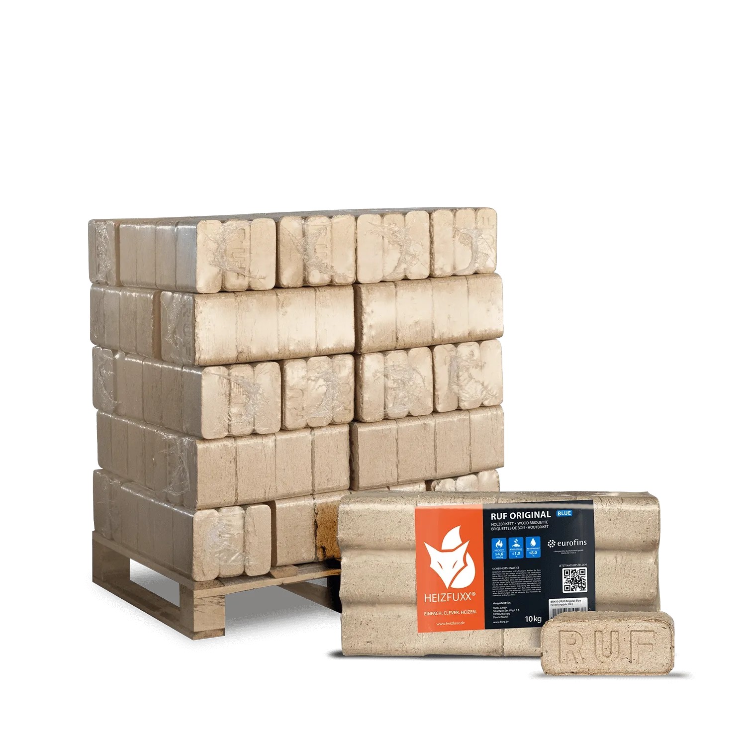 Heizfuxx RUF Original Blue Holzbriketts Nadelholz 10kg x 30 Gebinde 300kg Palette