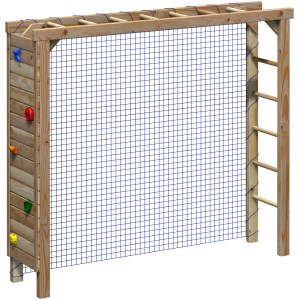 Winnetoo Klettertor aus Lärche mit Kletterwand, Sprossenwand und Tornetz für Gartenspielgeräte.
