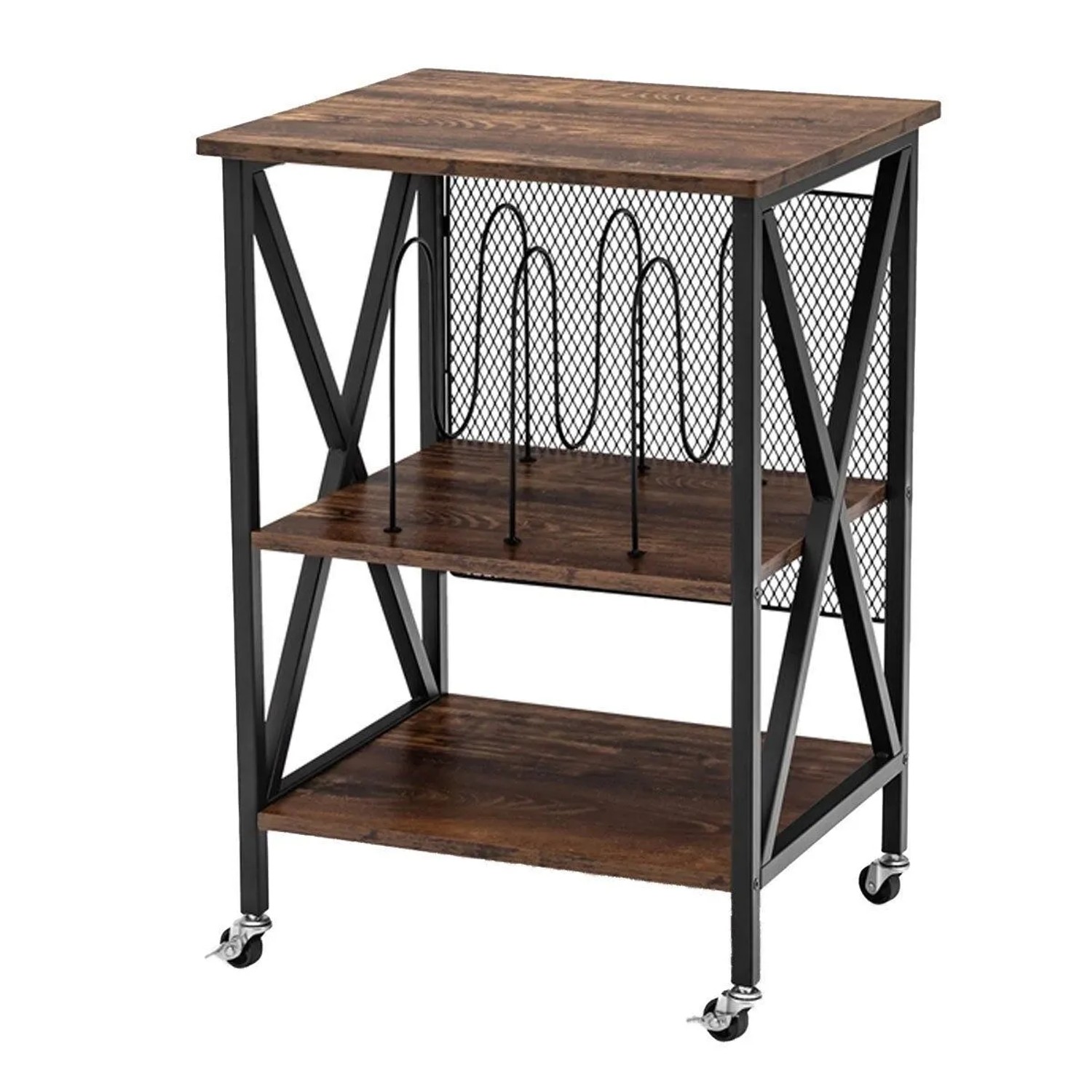 Costway Plattenspielerständer Rollständer mit Ladestation Kaffee