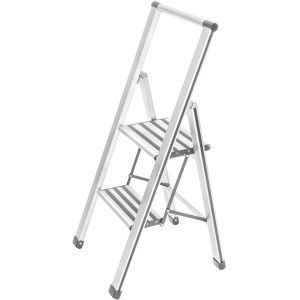 Wenko Alu-Klapptritt, 2-stufig, weiß. Aluminium Leiter mit zwei Stufen und Haltebügel.