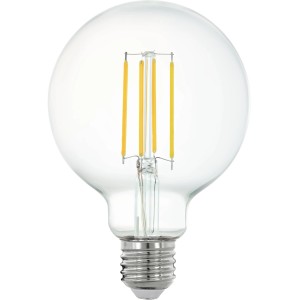 Klares Eglo LED Leuchtmittel G95 E27 6W mit Filament-Optik für warmweißes Licht.