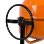 Detailaufnahme: EBERTH Betonmischer 140L mit Schwenkrad und orangefarbener Trommel.