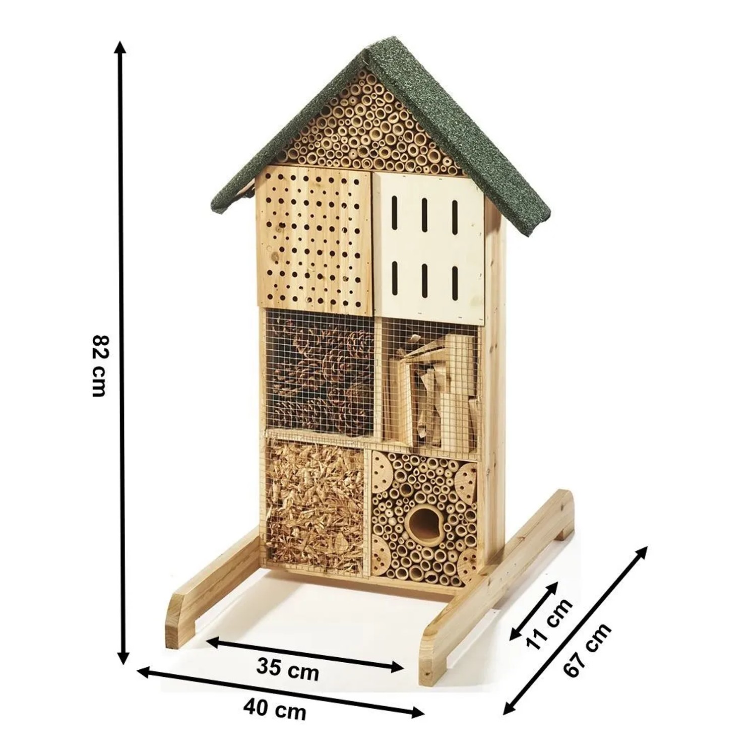 Kobolo Insektenhotel BEE, 40x67x82 cm, aus verschiedenen Naturmaterialien für Bienen, Käfer und Marienkäfer.