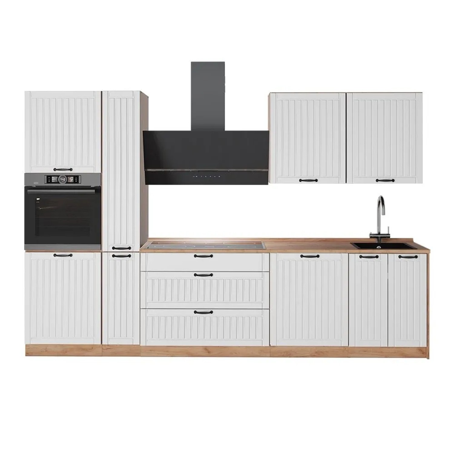 Vicco Küchenzeile Fame-Line Weiß Landhaus/Goldkraft Eiche 310 x 207 ohne Arbeitsplatte Art Nr 64315