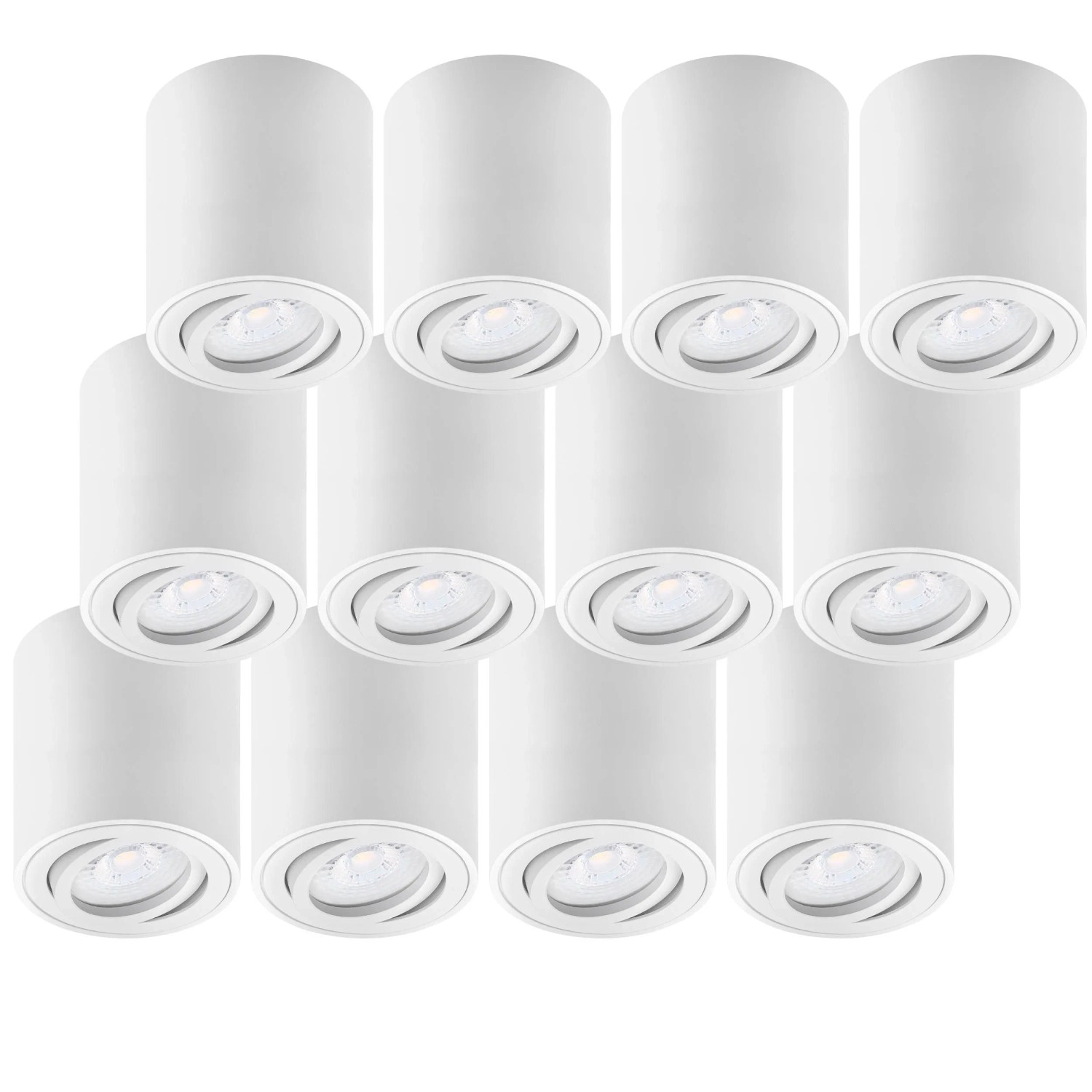 Oktaplex 12er Set Aluminium Aufbauspot Lile M Schwenkbar inkl. LED-Module Warmweiß 3000K 230V Weiß
