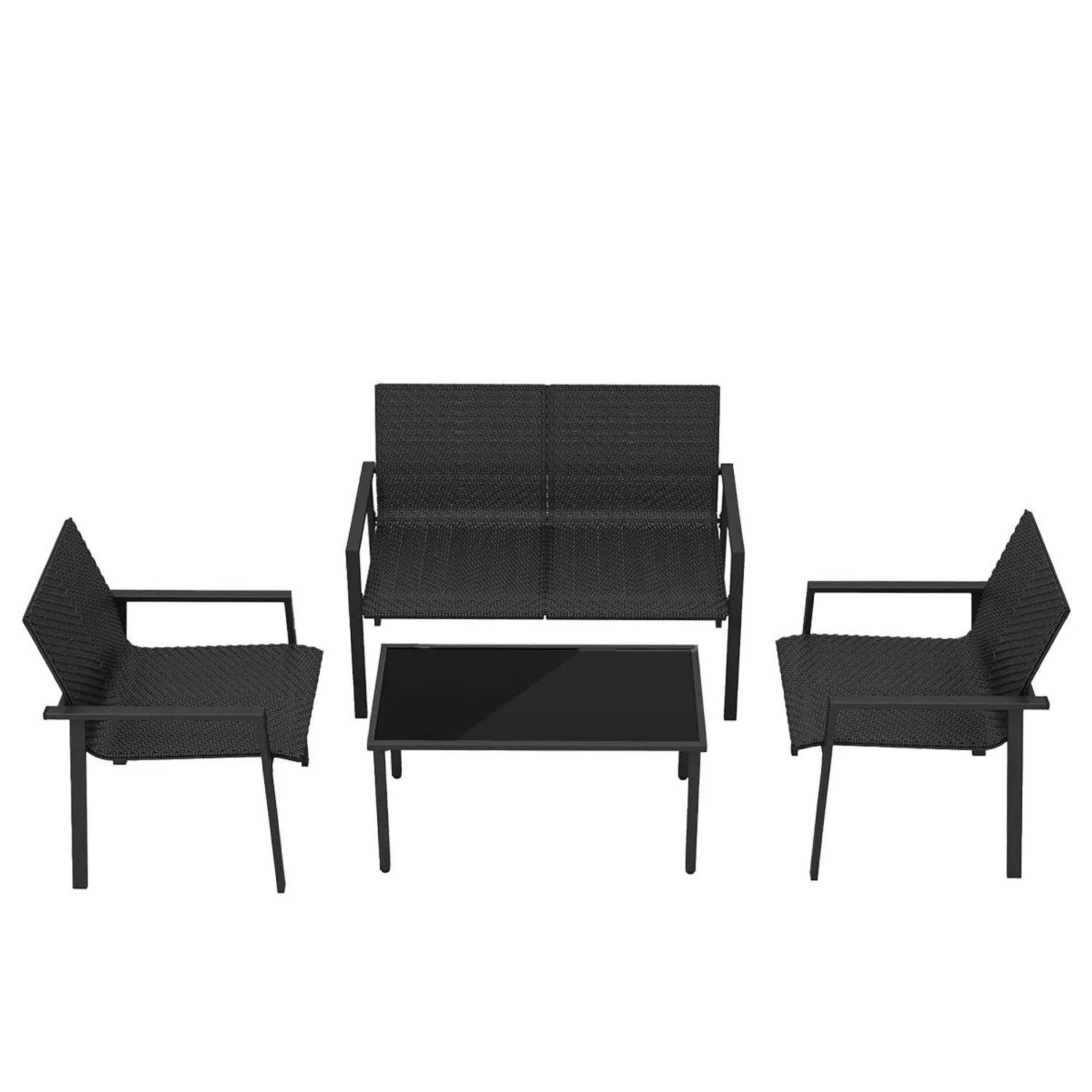 Costway Gartenmöbel Set 4-TLG. Gartengarnitur Inkl. 2 Stühlen Schwarz