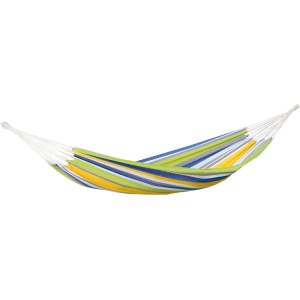 Gestreifte Amazonas Hängematte Tahiti Kolibri für den Garten in Gelb, Grün und Blau.