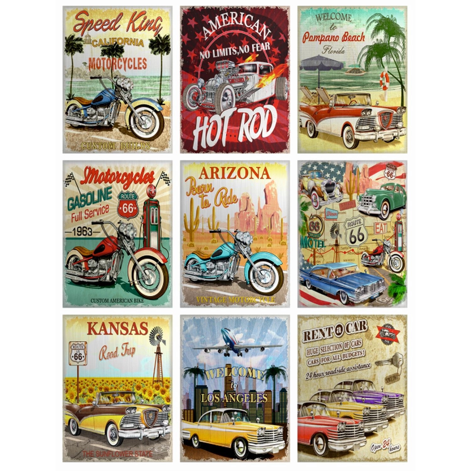 Sanders & Sanders Wandtattoo Oldtimer Rot Gelb und Hellblau 65 x 85 cm 6002 günstig online kaufen