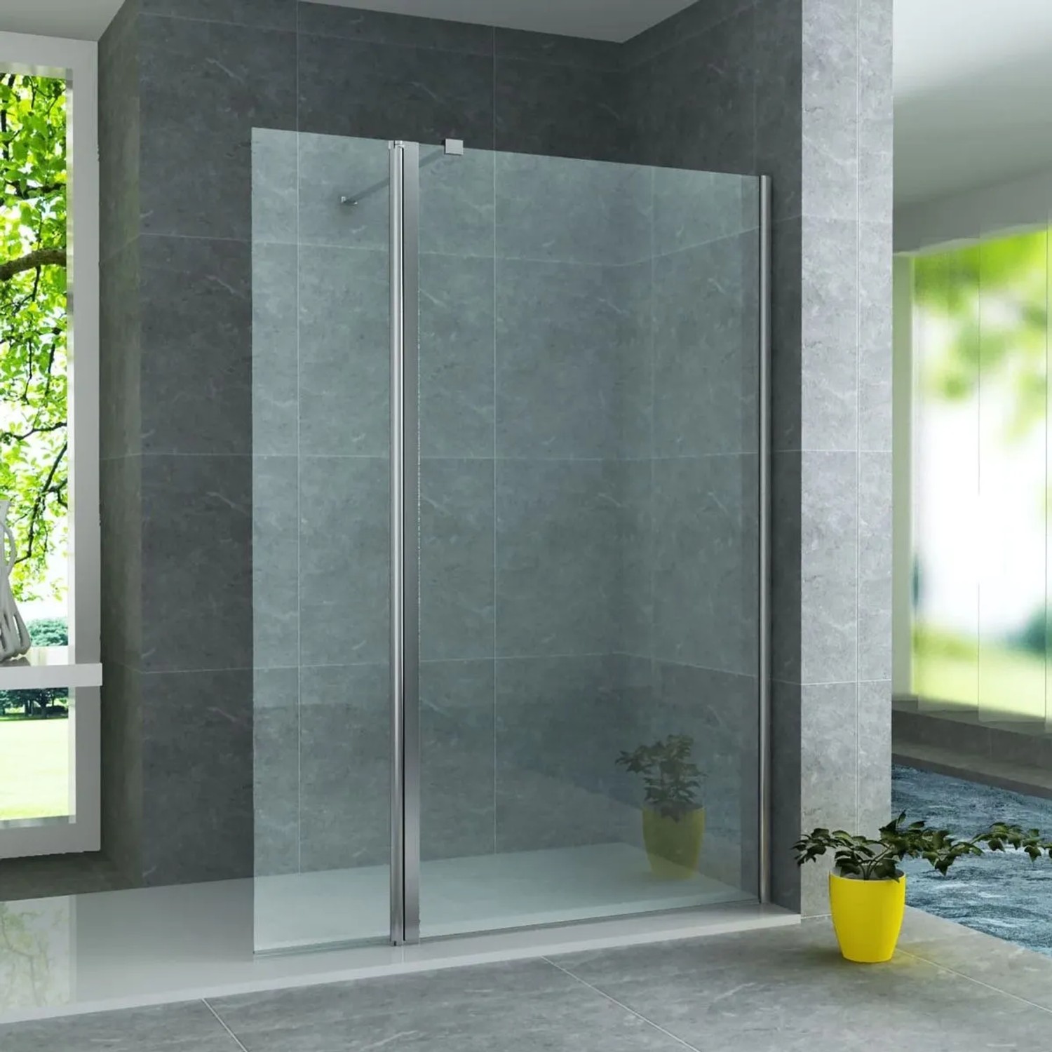 Belvit Duschwand 200x60cm 8mm Glas Aluminium Nano Beschichtung Duschabtrennung
