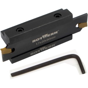 Rotwerk Abstechhalter 8 mm mit HM-Abstechplatten und Inbusschlüssel für Drehmaschinen.